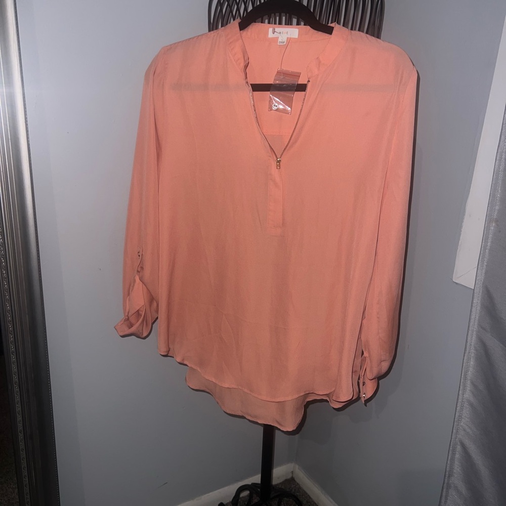 Mine Coral Blouse with Zipper Accent
